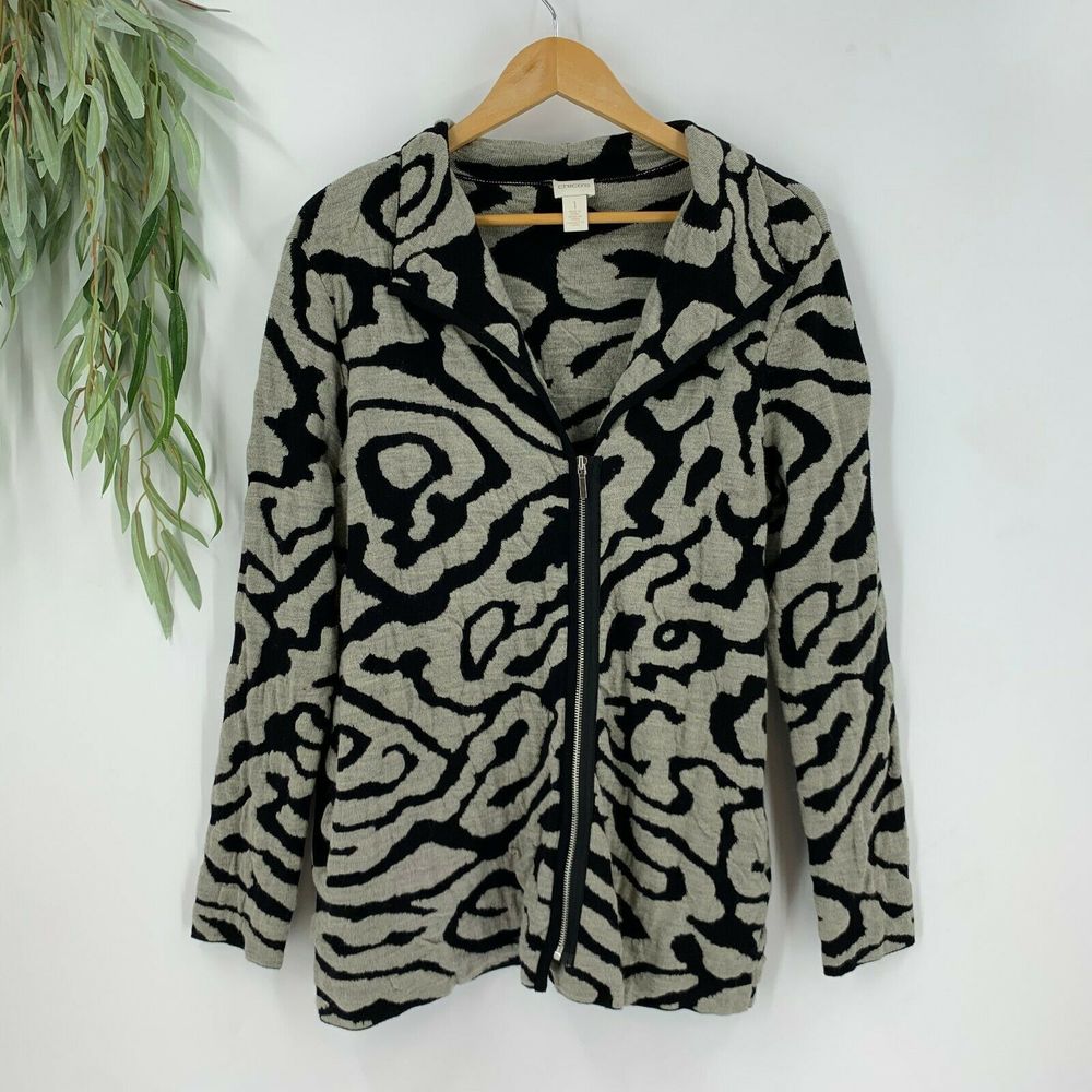 Chico's Boiled Wool Animal Print Cardigan Sweater - Picture 3 of 12